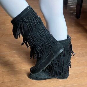 Steve Madden Black Fringe Boot